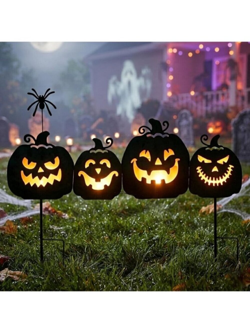 Halloween Decoration 4PK Metal Pumpkin Pathway Lights Jack-O-Lantern Flame Light